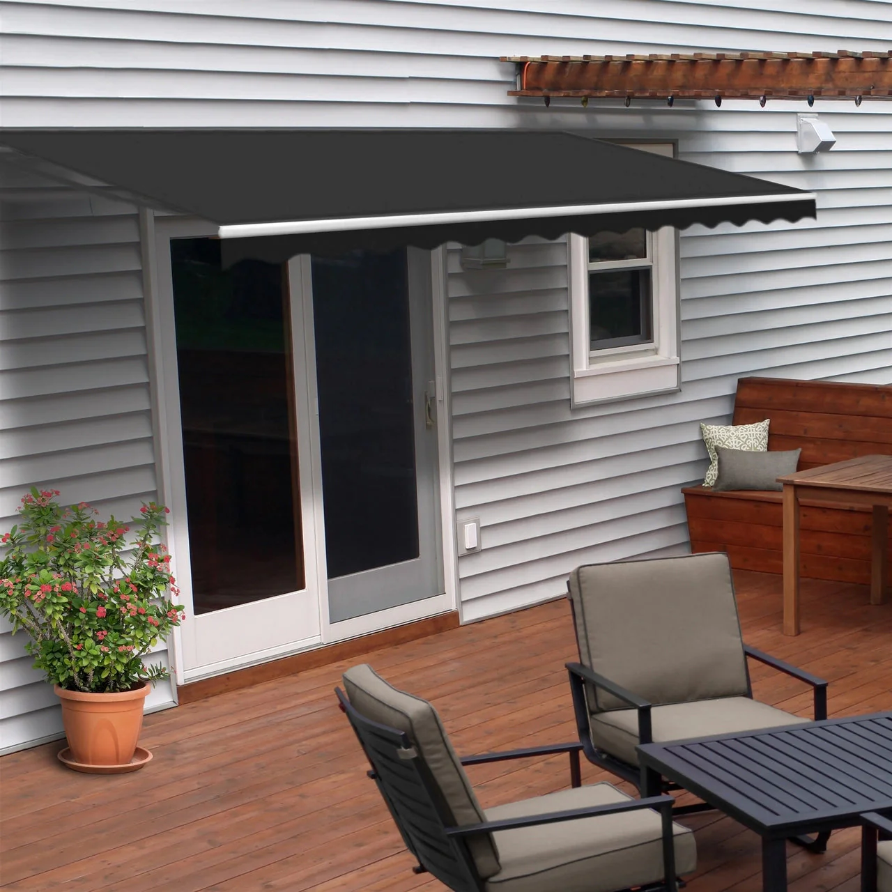 Aleko Motorized Retractable White Frame Patio Awning - 16 x 10 Feet - Black
