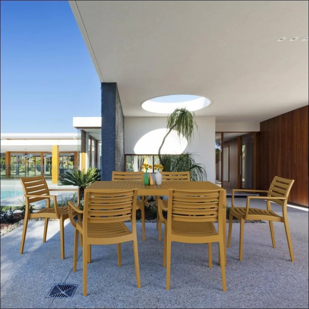 Artemis Outdoor Resin Rectangle Dining Set with 6 Armchairs