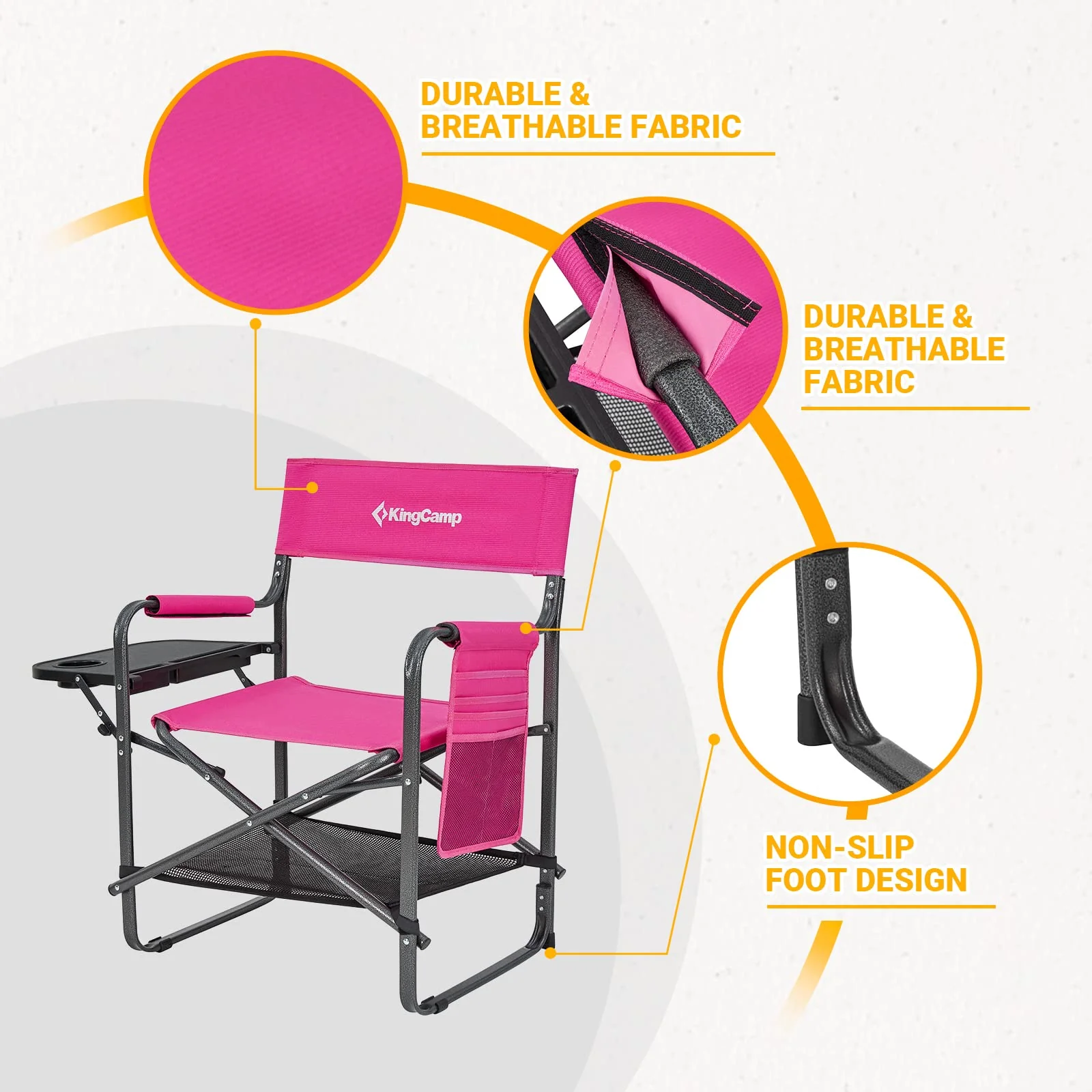 KingCamp Padded Outdoor Folding Director Chair with Side Table