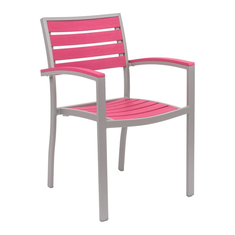 Aluminum Outdoor Frame Armchair With Faux Teak Seat and Back