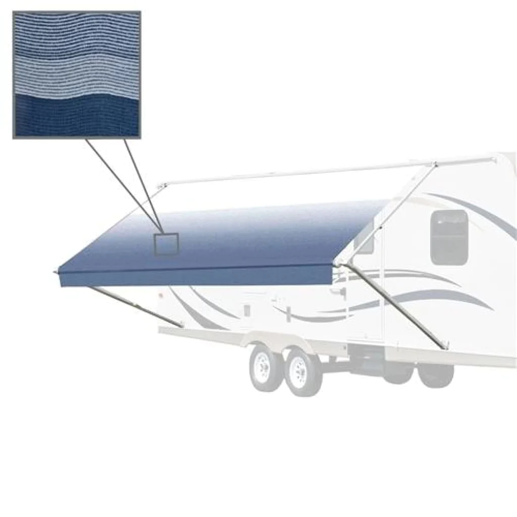 Aleko Retractable RV/Patio Awning 12 x 8 Feet Blue Striped RVAW12X8BLSTR32-AP