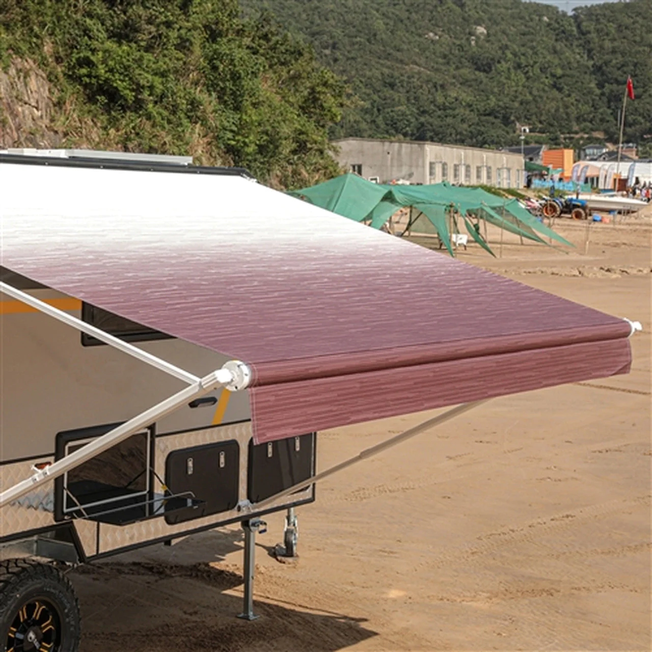Aleko Retractable RV/Patio Awning - 15 x 8 Feet - Burgundy Fade