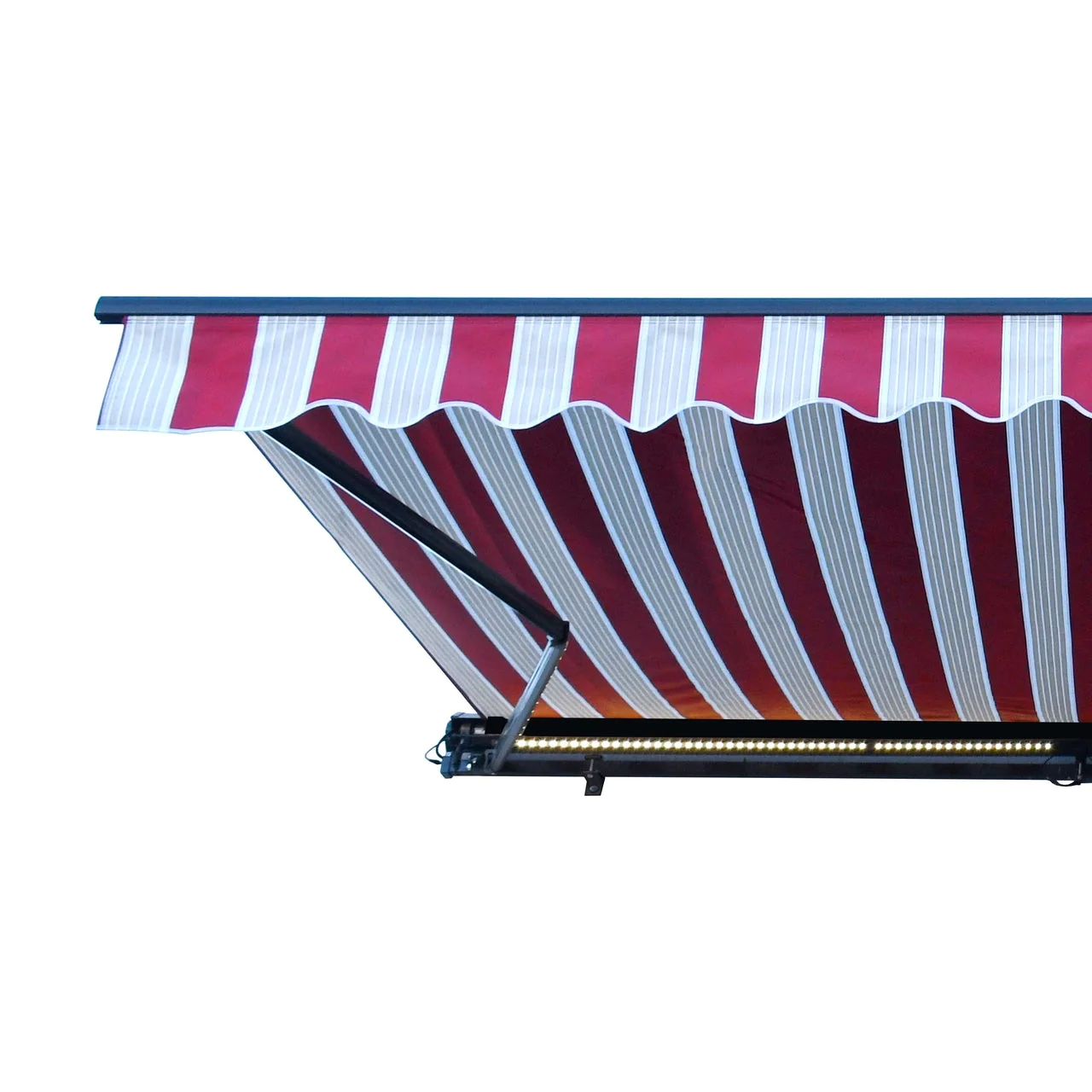 Aleko Half Cassette Motorized Retractable LED Luxury Patio Awning - 10 x 8 Feet - Multi-Striped Red