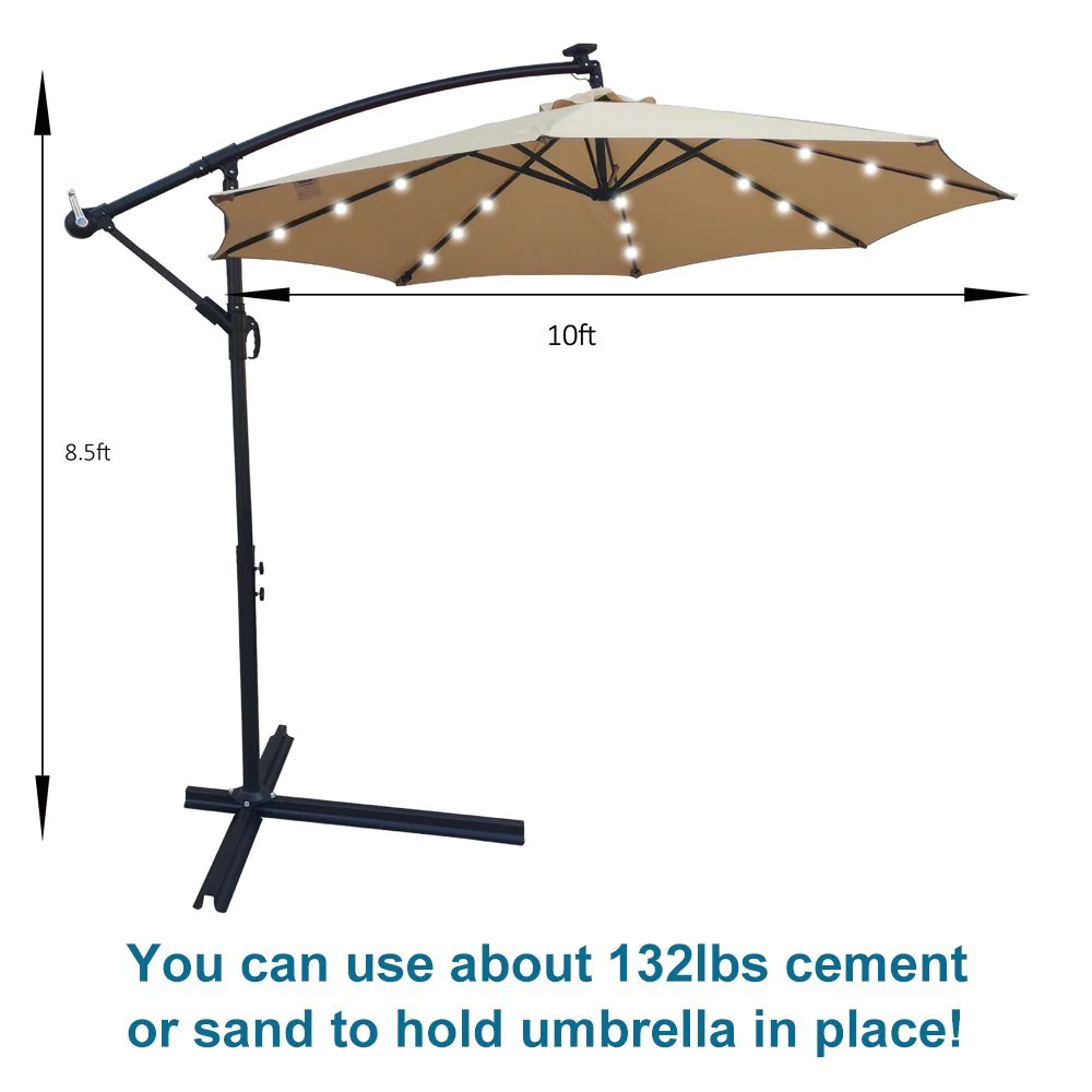10ft Solar-Powered Patio Umbrella