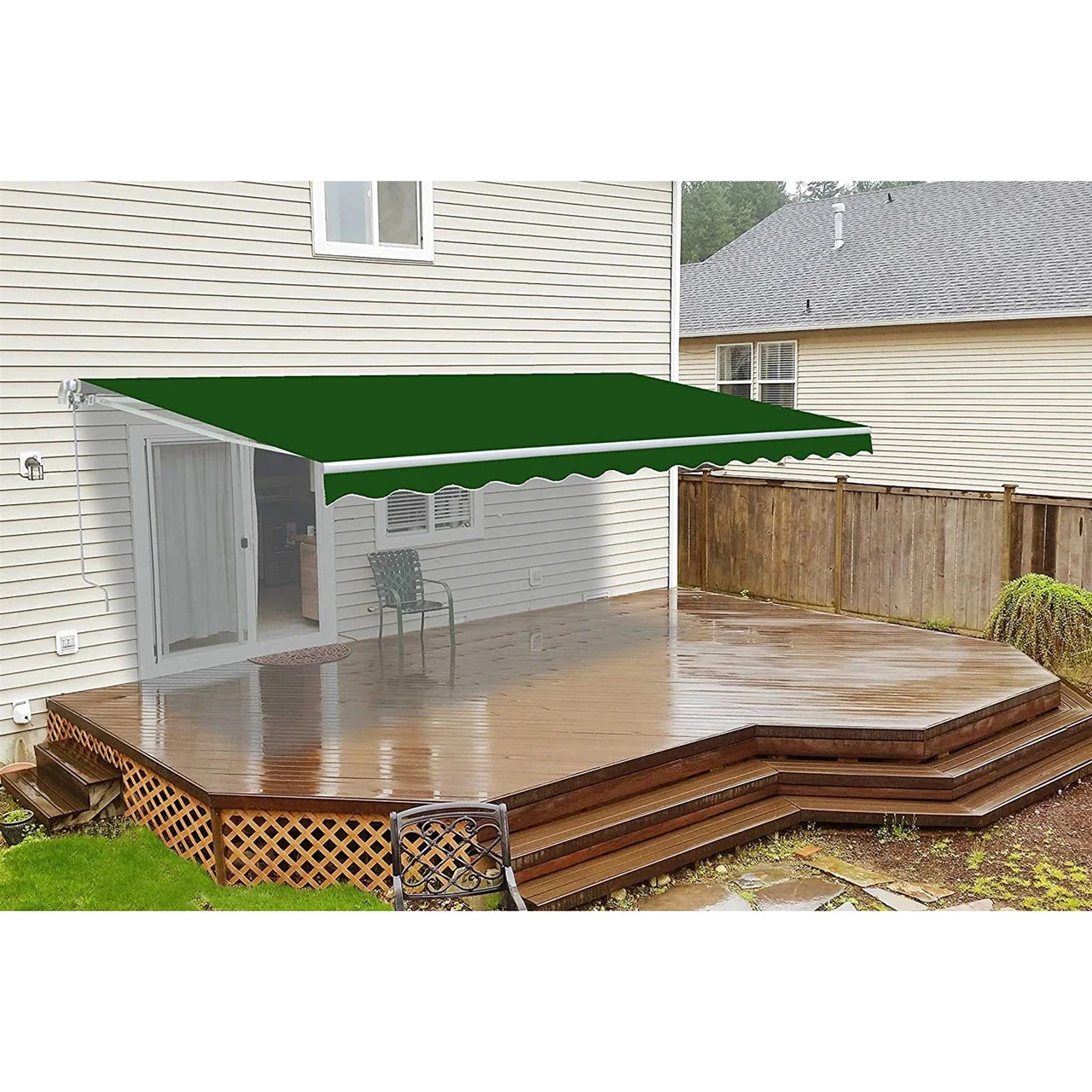 Aleko Motorized Retractable White Frame Patio Awning 12 x 10 Feet - Green