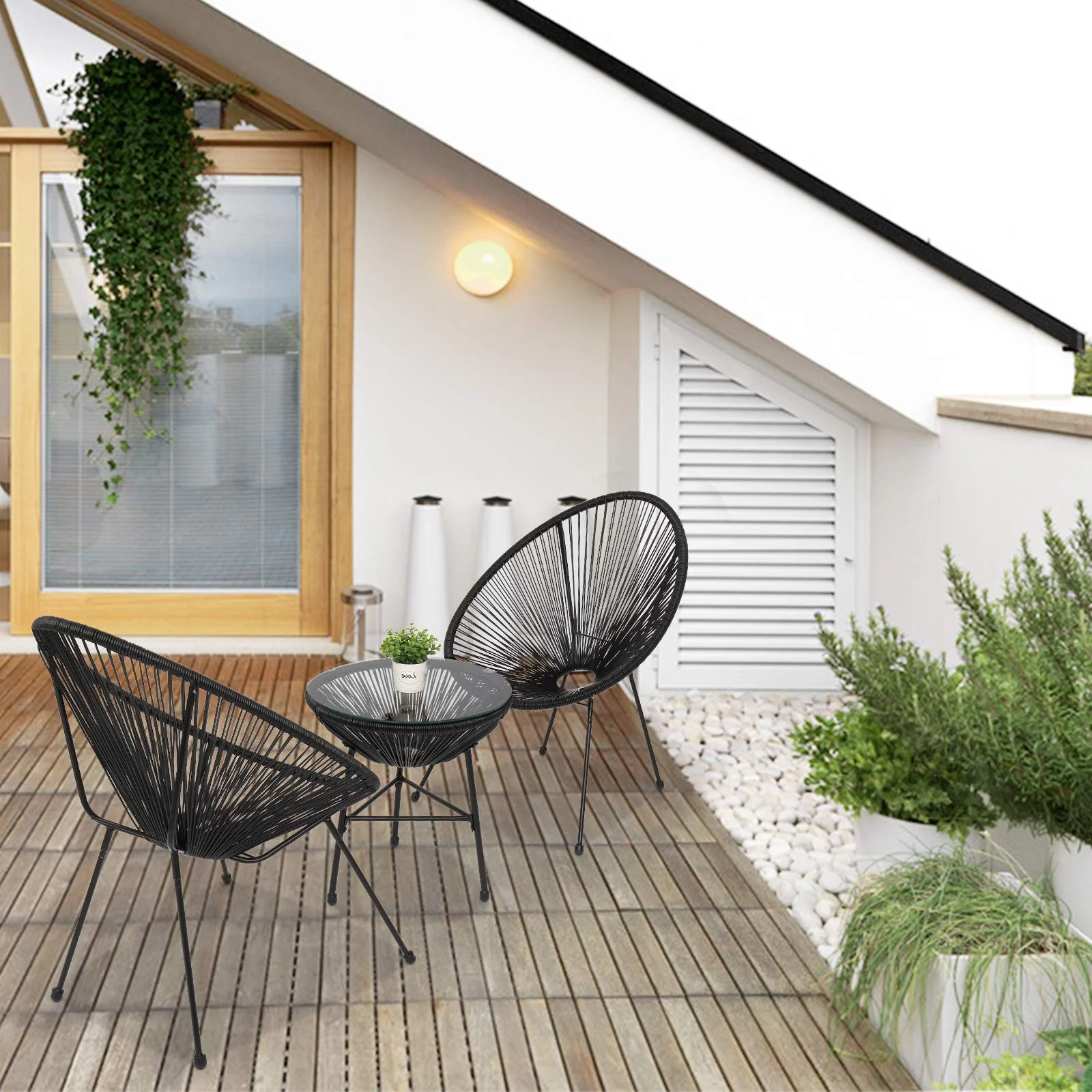 VINGLI 3 PCS Rattan Patio Furniture Set All-Weather Handwoven Rattan Rope