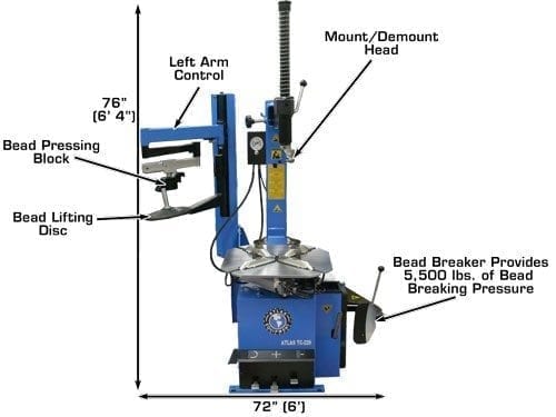 Atlas TC229LH, Tire Changer, w-Left Hand Assist Arm