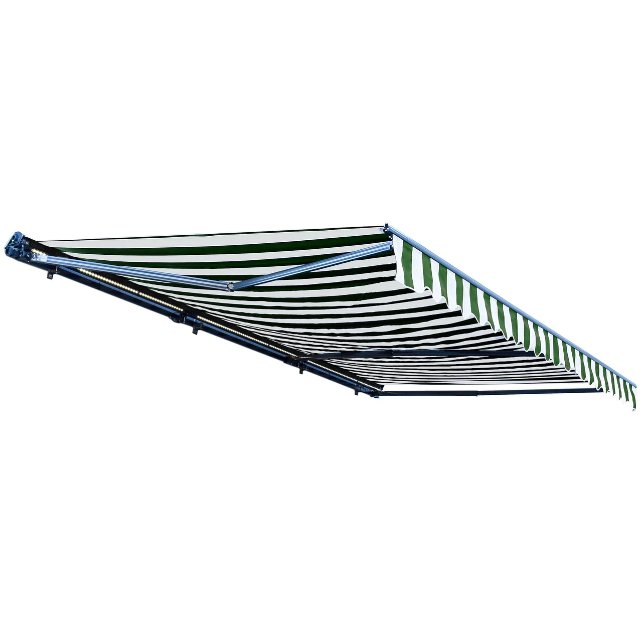 Aleko Half Cassette Motorized Retractable LED Luxury Patio Awning - 16 x 10 Feet - Green and White Stripes