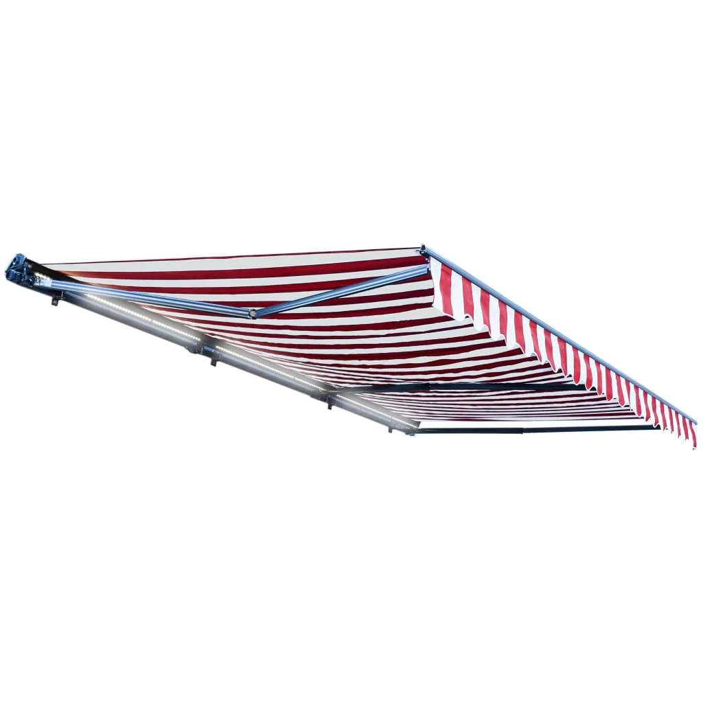 Aleko Half Cassette Motorized Retractable LED Luxury Patio Awning - 20 x 10 Feet - Red and White Stripes AWCL20X10RDWT05-AP