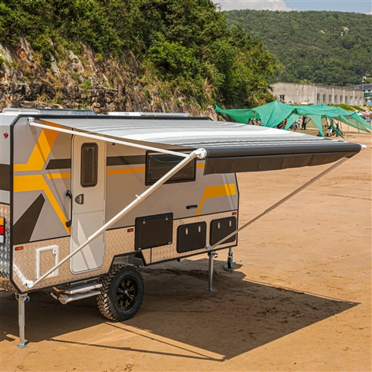 Aleko Retractable RV/Patio Awning - 12 x 8 Feet - Black Striped