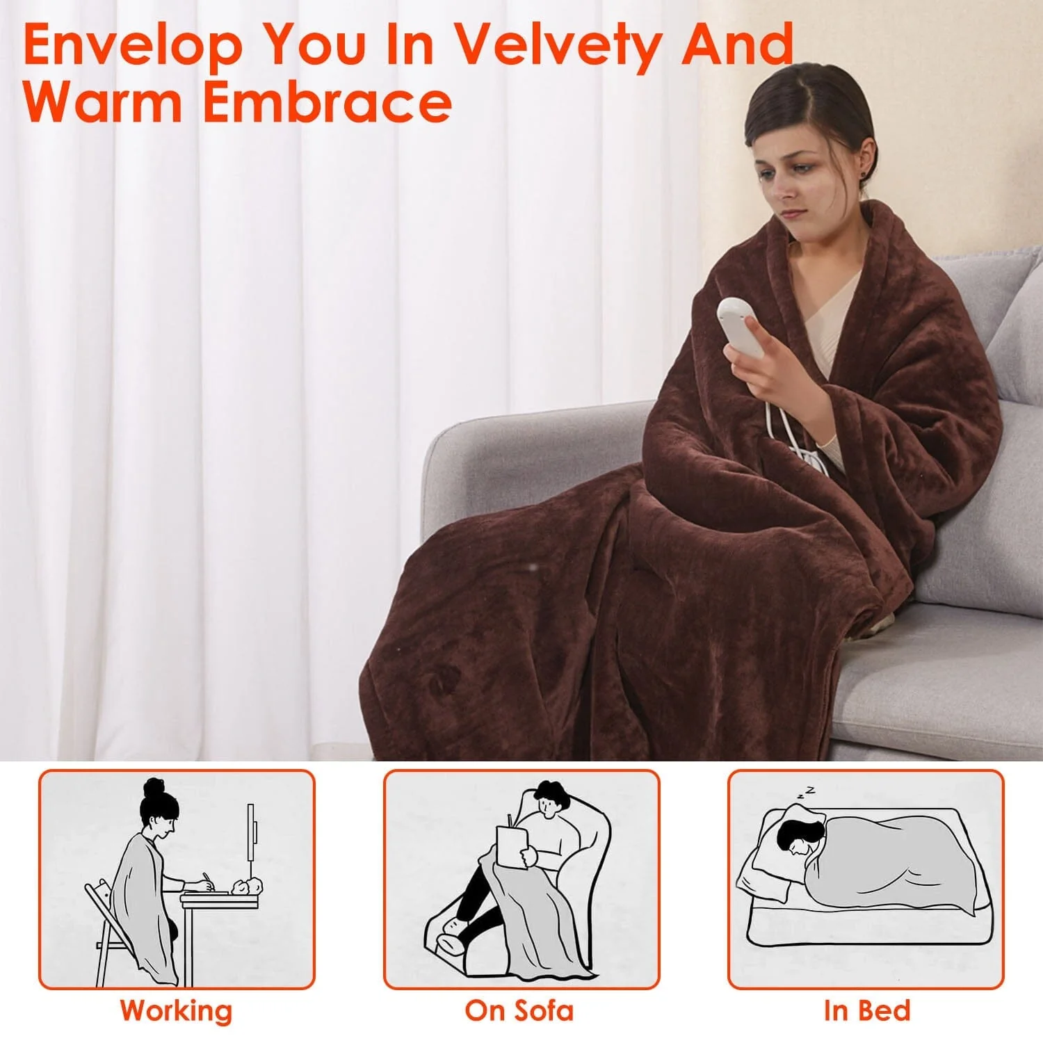 Electric Heated Flannel Throw Blanket