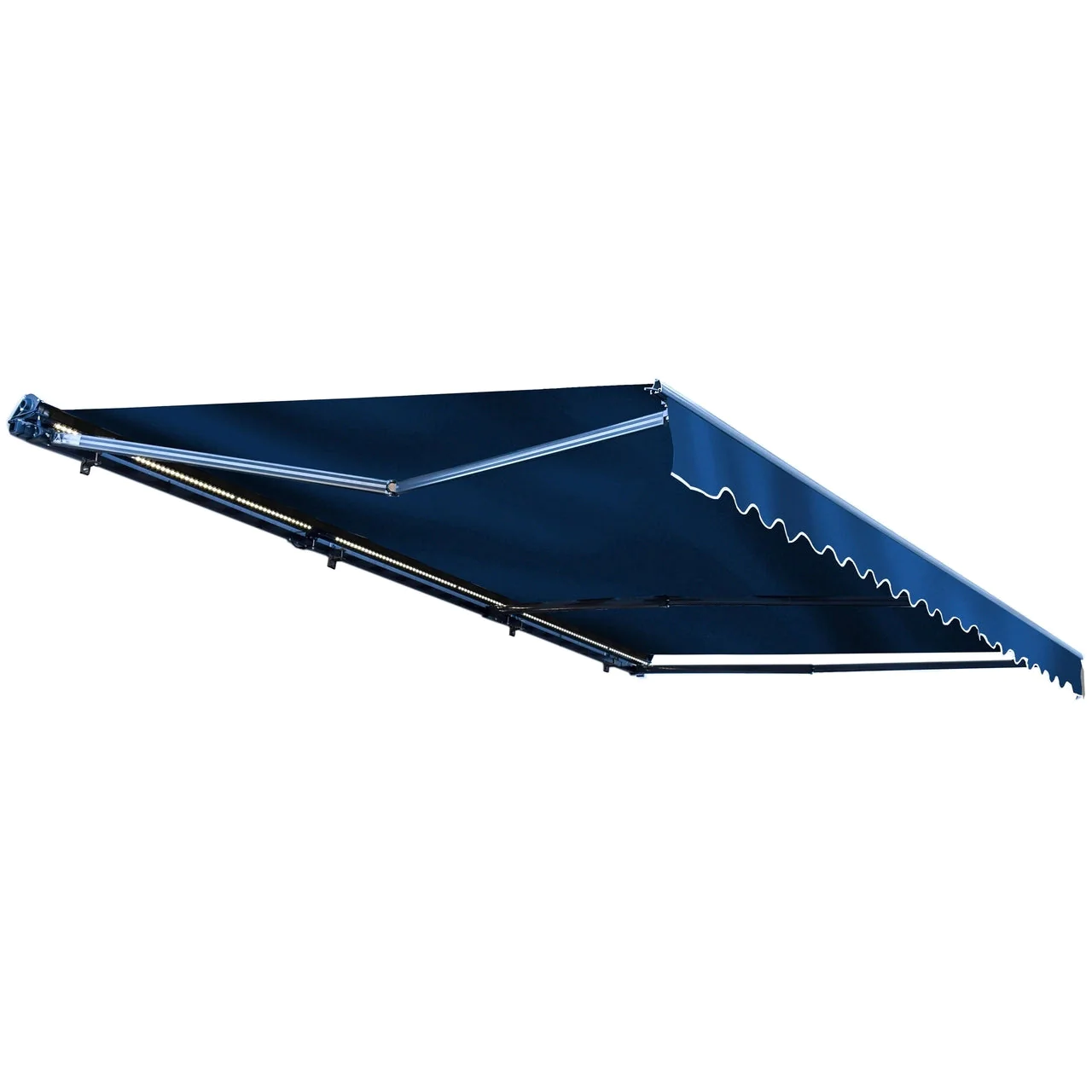 Aleko Half Cassette Motorized Retractable LED Luxury Patio Awning - 20 x 10 Feet - Blue