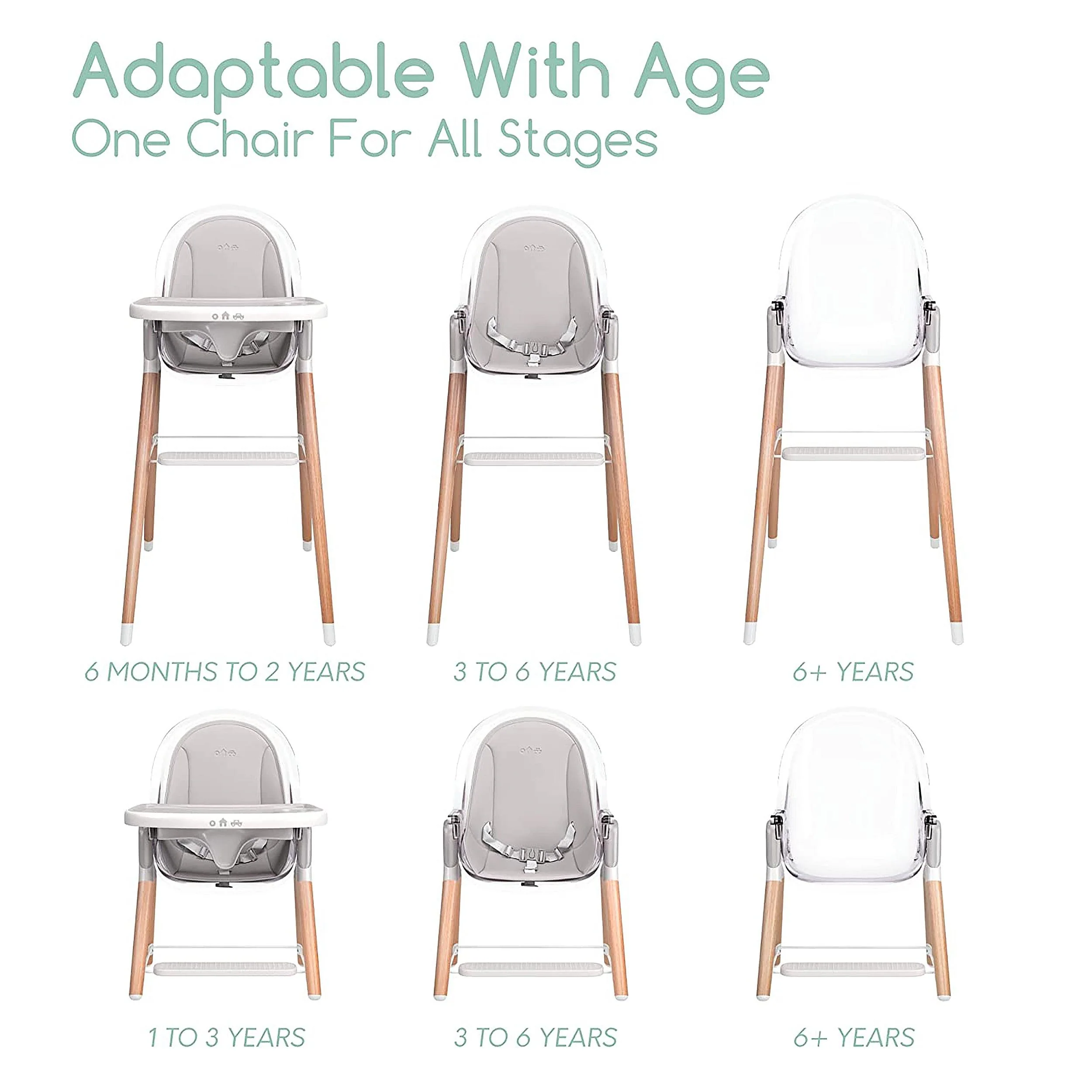 Children Of Design Non-Reclinable Classic Wooden High Chair with Cushion - Clear