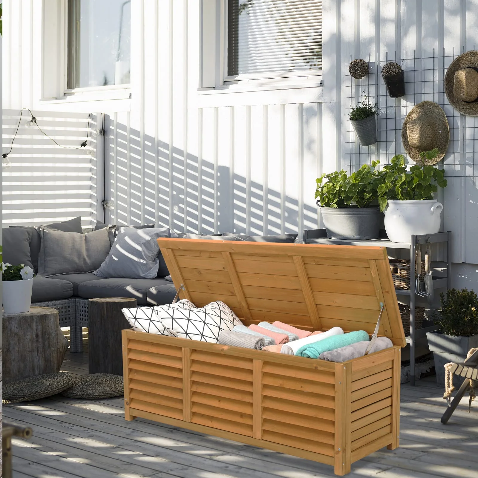 VINGLI 47 Gallon Wood Deck Box Patio Storage Bench Natural