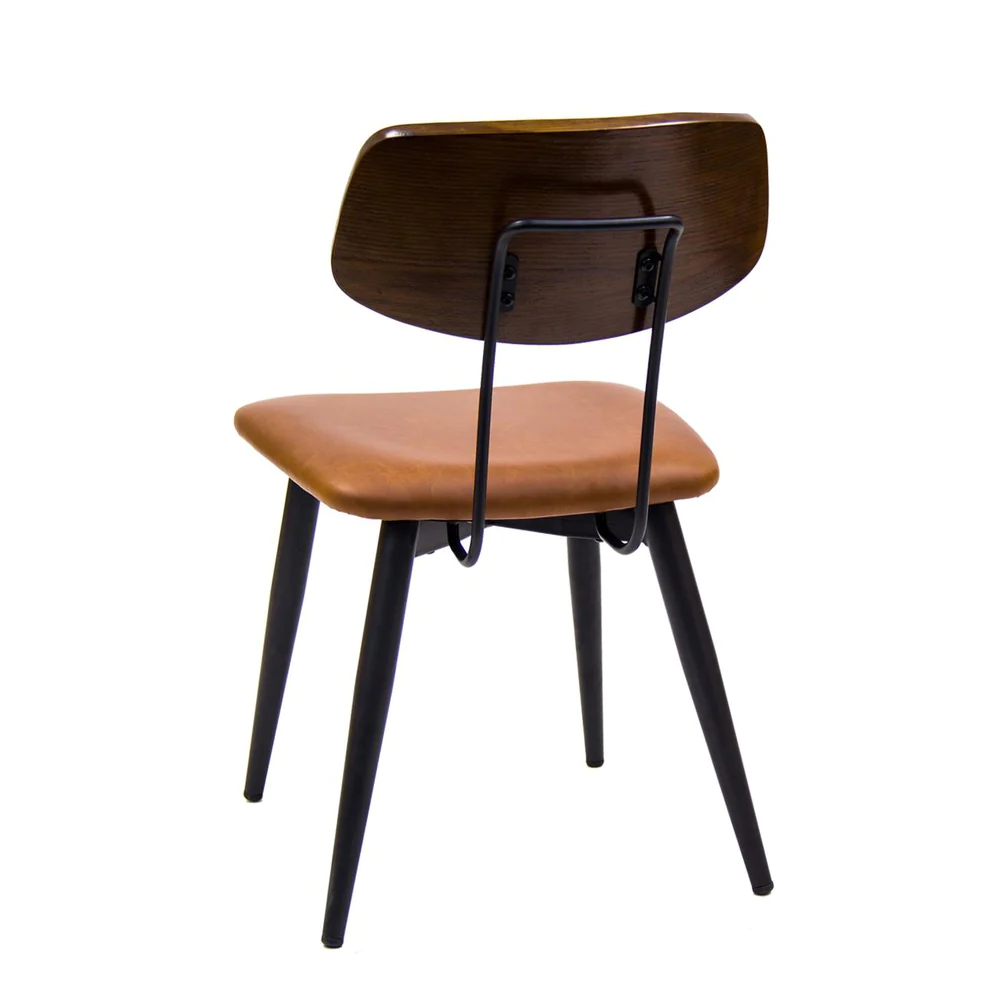 Black Metal Chair with Veneer Back and Vinyl Seat