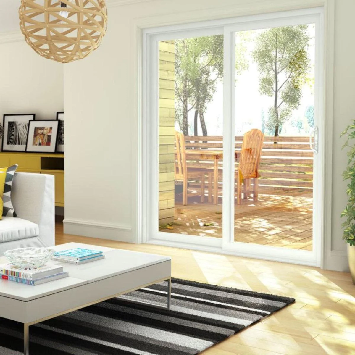 2 Panel Sliding White Patio Door (Low-E Clear Glass)