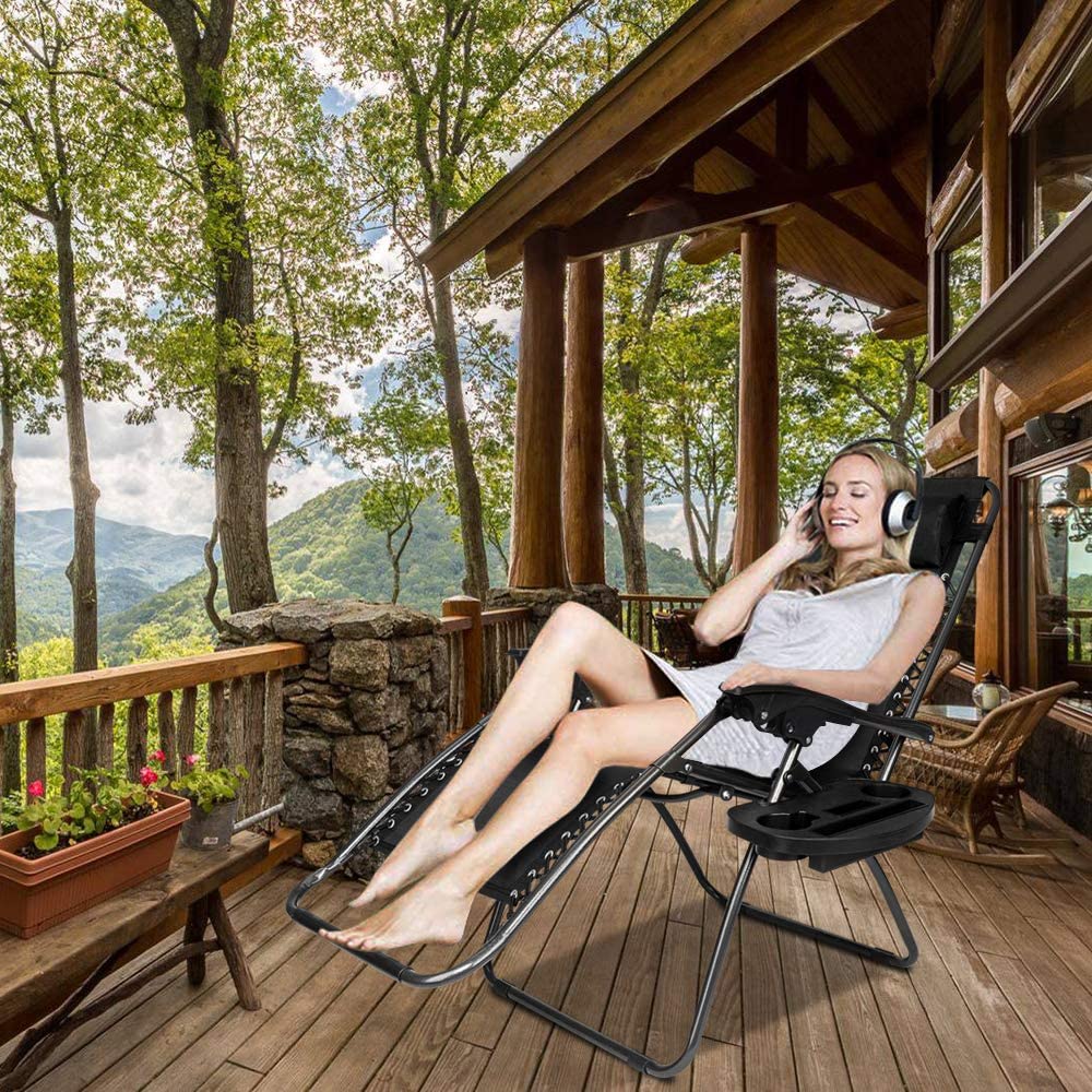 VINGLI 2 Sets Upgraded Zero Gravity Chairs Outdoor Folding Lounge Chairs Black/ Grey/ Blue/ Brown