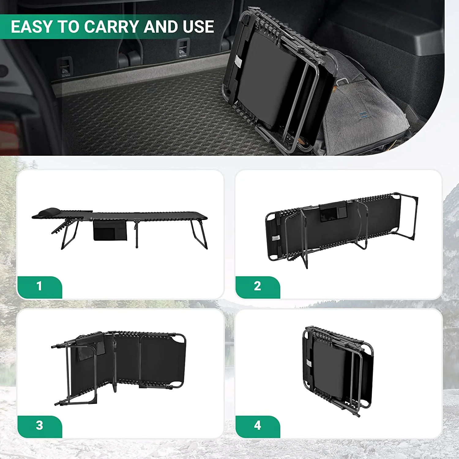 KingCamp 4-Position Tesling Folding Chaise Lounge Chair with Mat