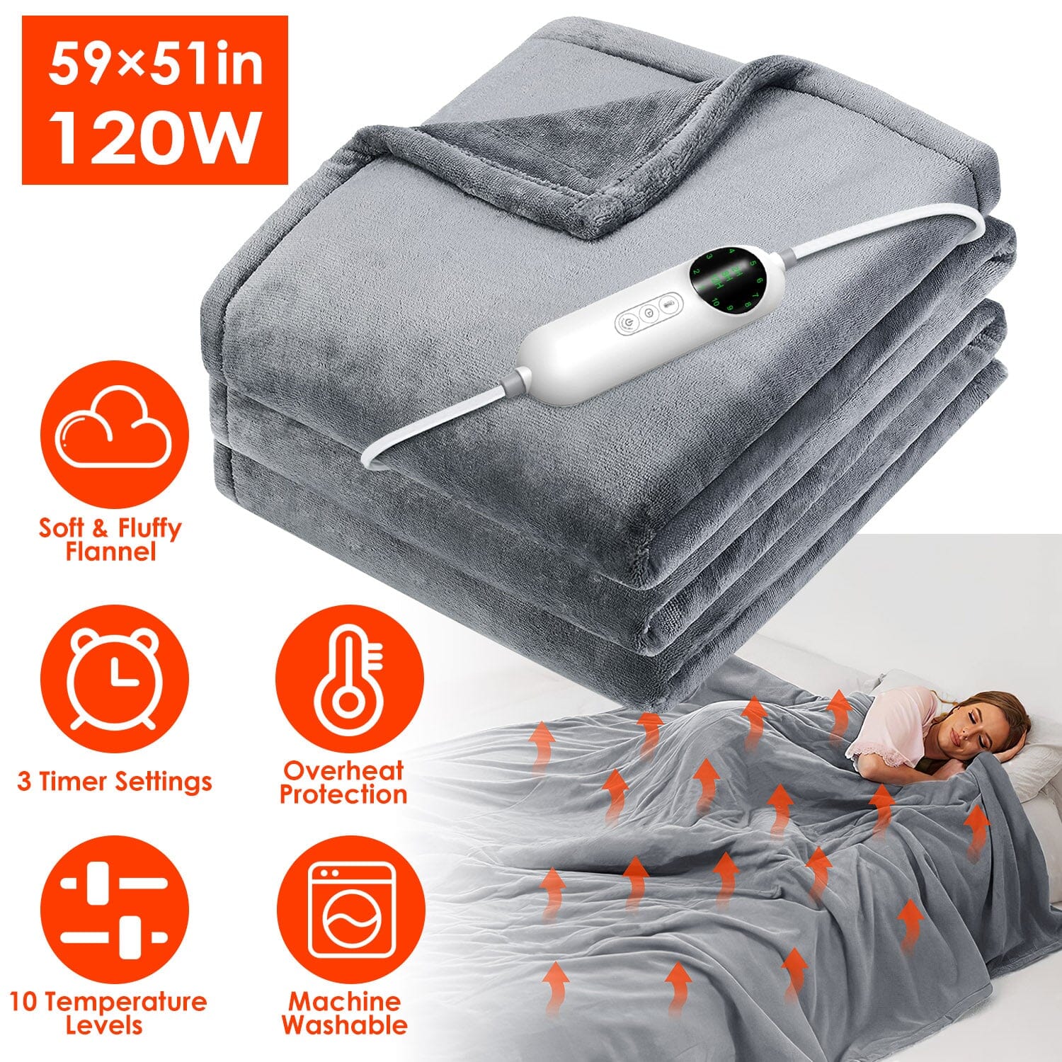 Electric Heated Throw Flannel Heated Blanket