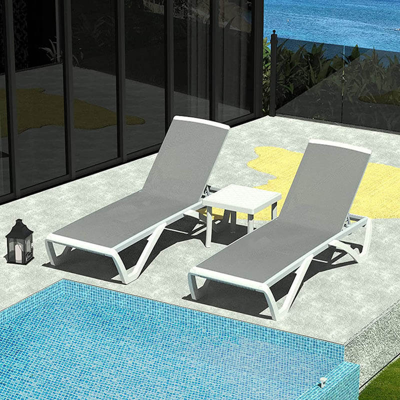 Patio Chaise Lounge Sunbathing Chair Set of 3 (2 Chairs + 1 Table)