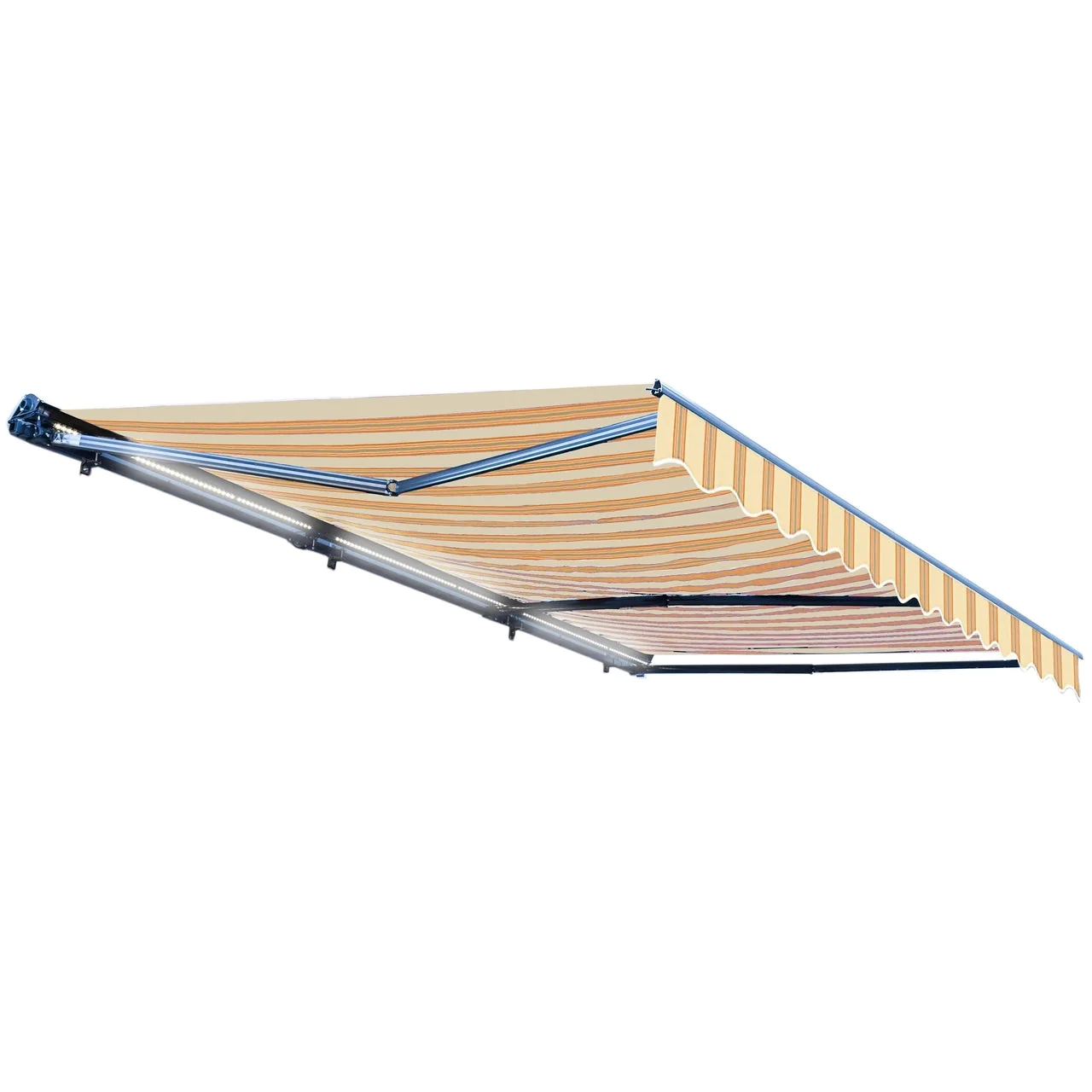 Aleko Half Cassette Motorized Retractable LED Luxury Patio Awning - 20 x 10 Feet - Multi-Striped Yellow