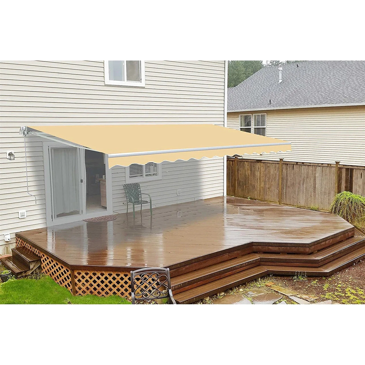 Aleko Motorized Retractable White Frame Patio Awning - 20 x 10 Feet - Ivory