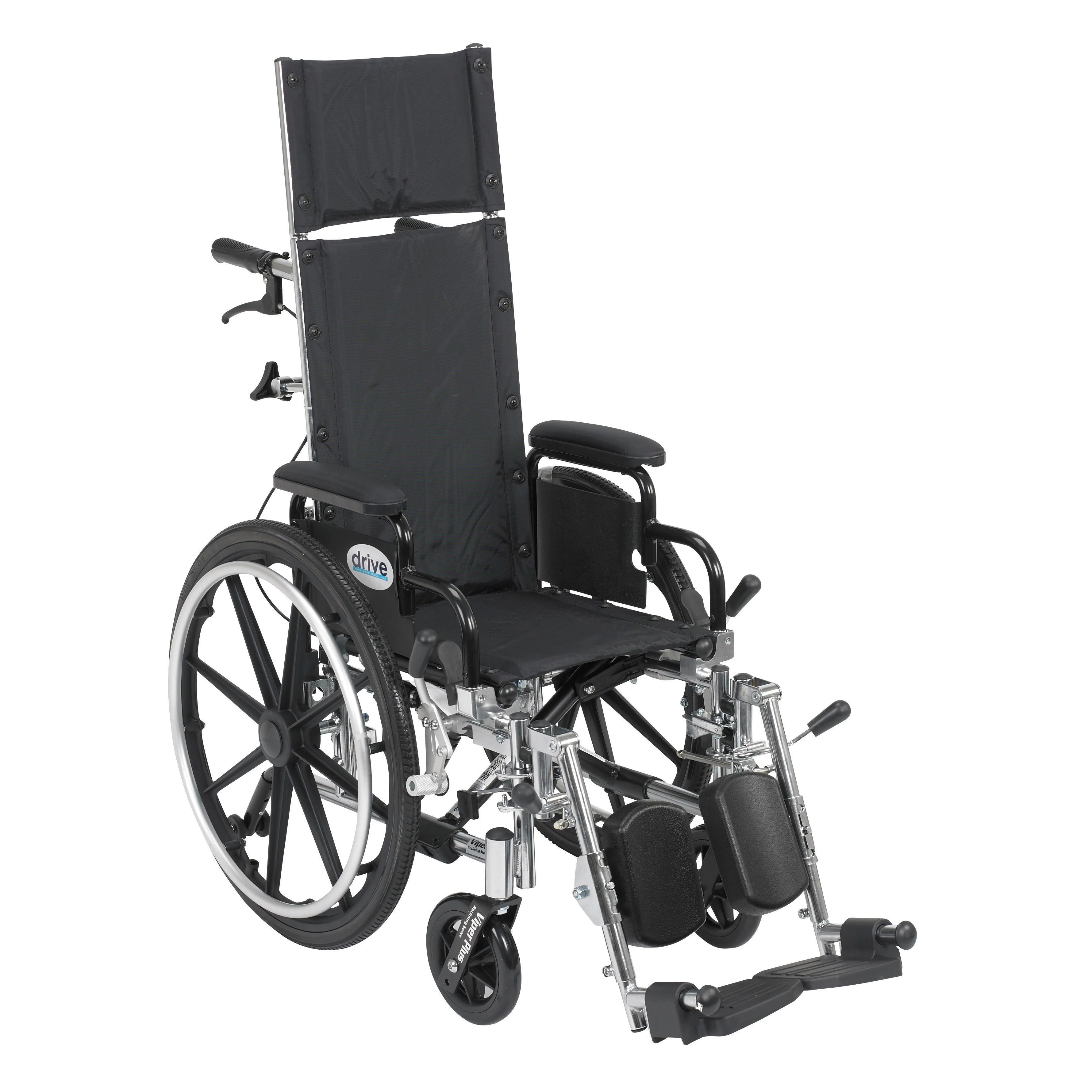 Drive Medical Viper Plus Light Weight Reclining Wheelchair with Elevating Leg rest and Flip Back Detachable Arms