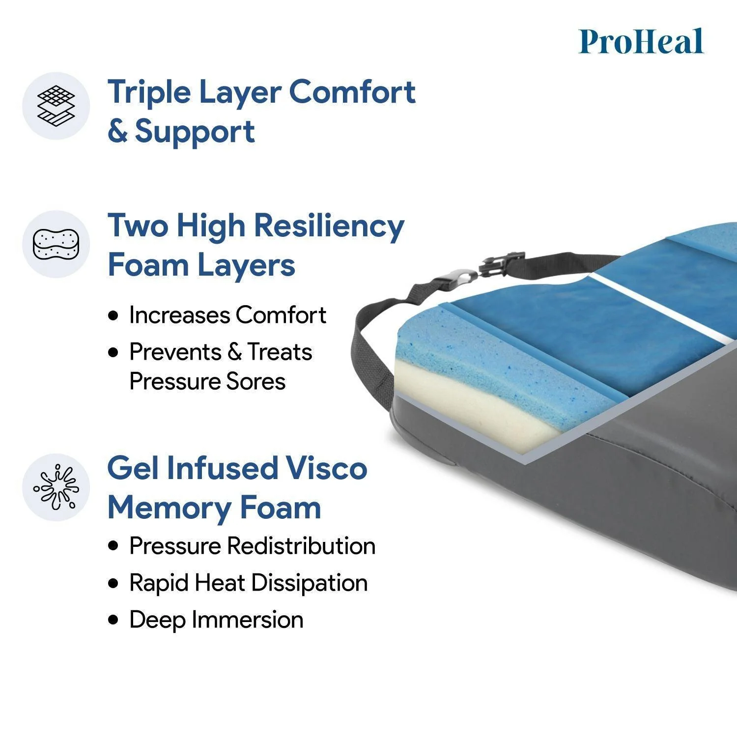 Bariatric Wheelchair Seat Cushion with Gel Infused Memory Foam