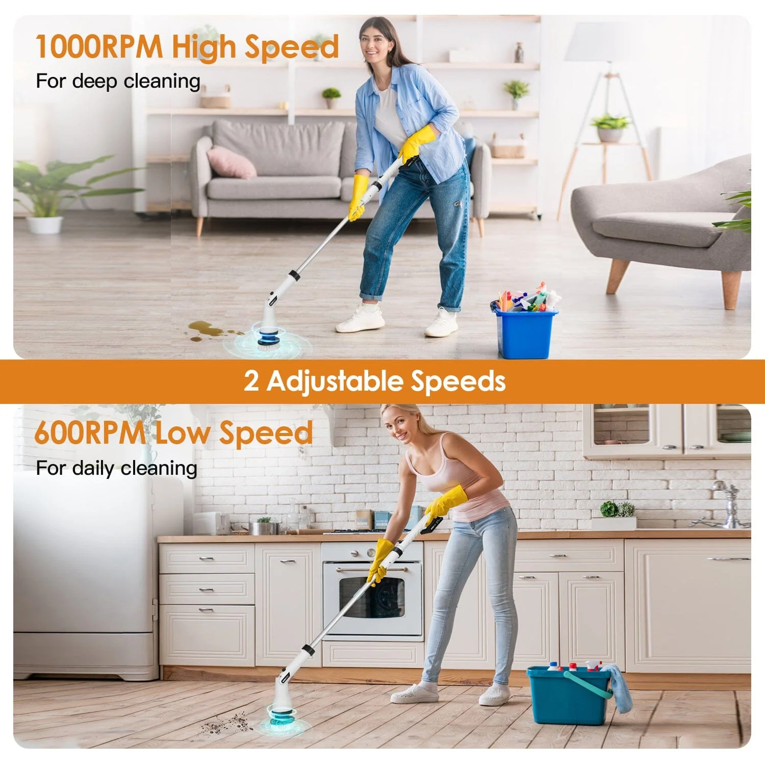 Electric Cordless Spin Scrubber Cleaning Brush with 4 Replaceable Heads