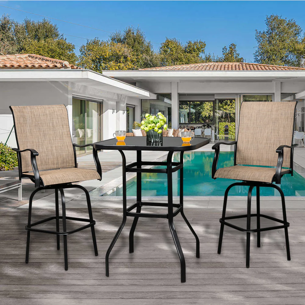VINGLI 2 PCS Upgraded Outdoor Swivel Bar Stools Height Patio Chairs Black/ Brown