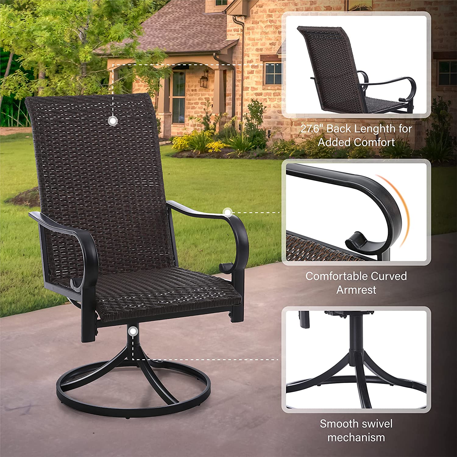 2-Piece: Outdoor Swivel Rattan Dining Chair Set