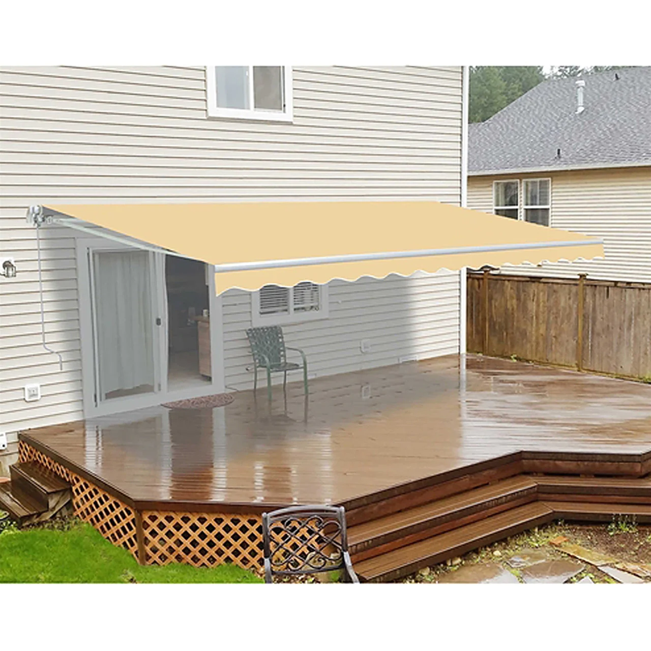 Aleko Retractable White Frame Patio Awning - 10 x 8 Feet - Ivory