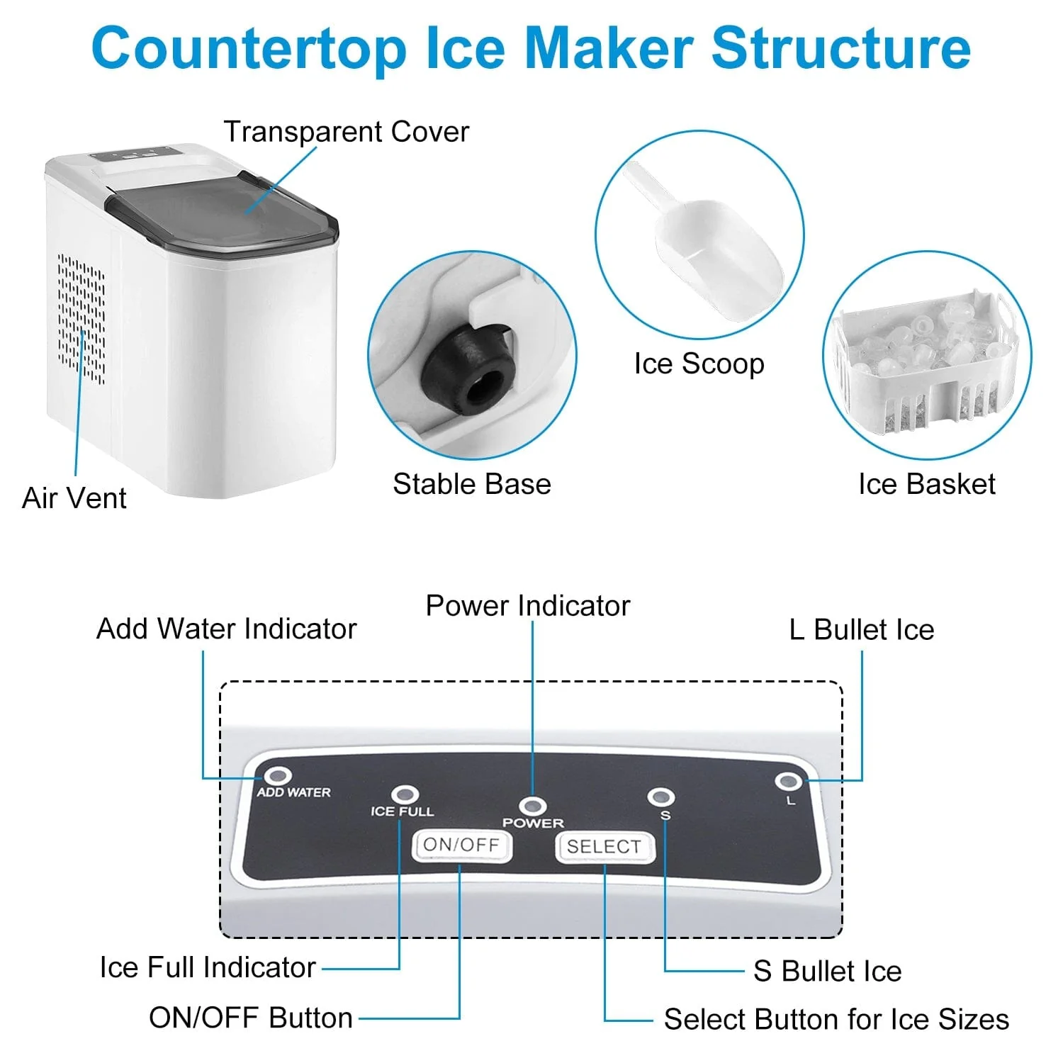 Electric Countertop Ice Make with Ice Scoop Basket Self Cleaning