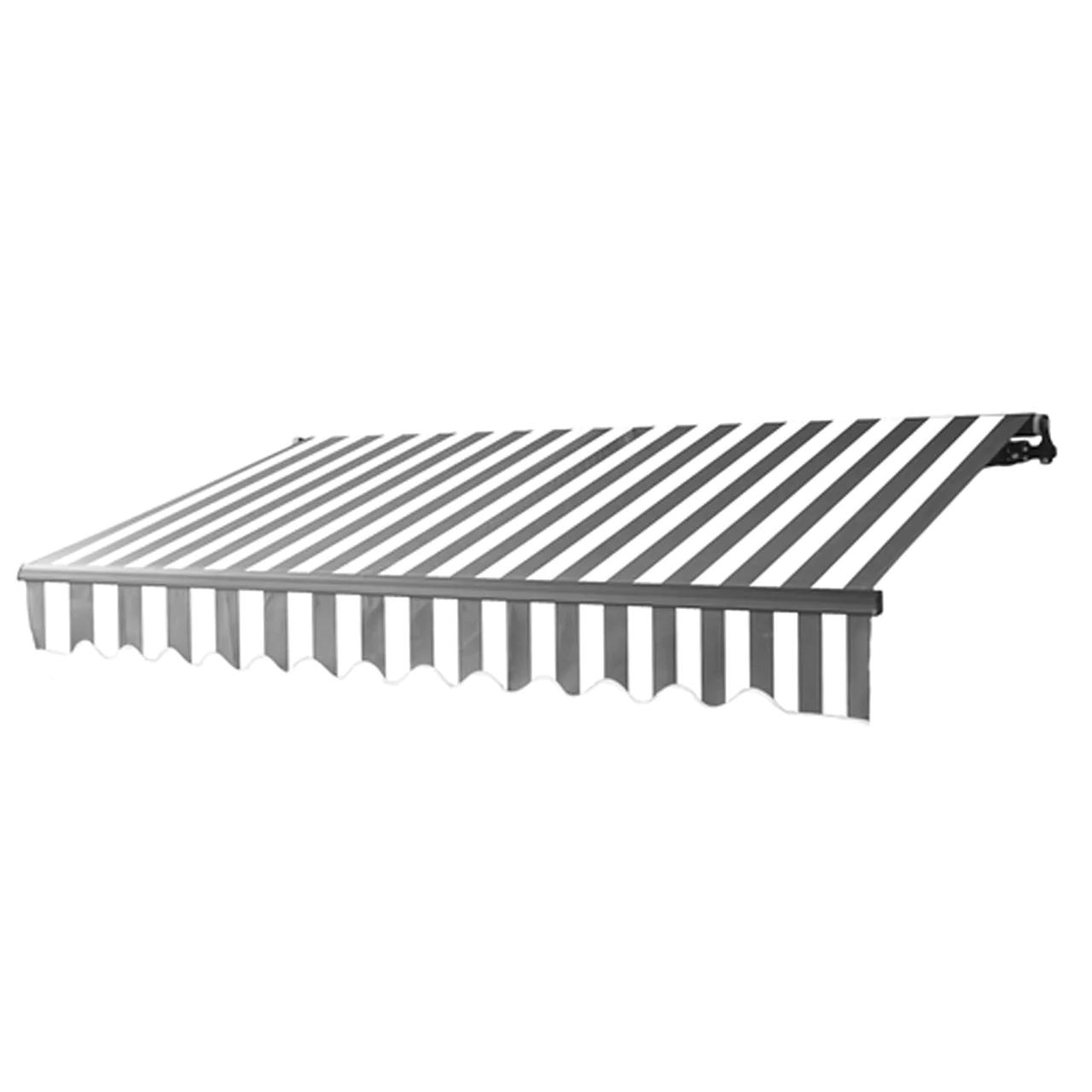 Aleko Retractable Black Frame Patio Awning 10 x 8 Feet - Gray and White Stripes
