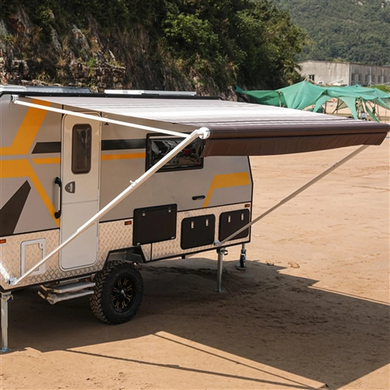 Aleko Retractable RV/Patio Awning - 20 x 8 Feet - Brown Striped