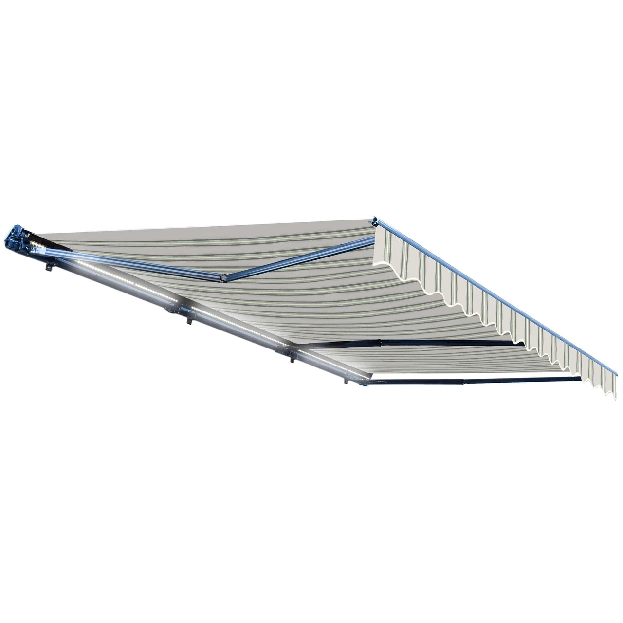 Aleko Half Cassette Motorized Retractable LED Luxury Patio Awning - 10 x 8 Feet - Multi-Striped Green