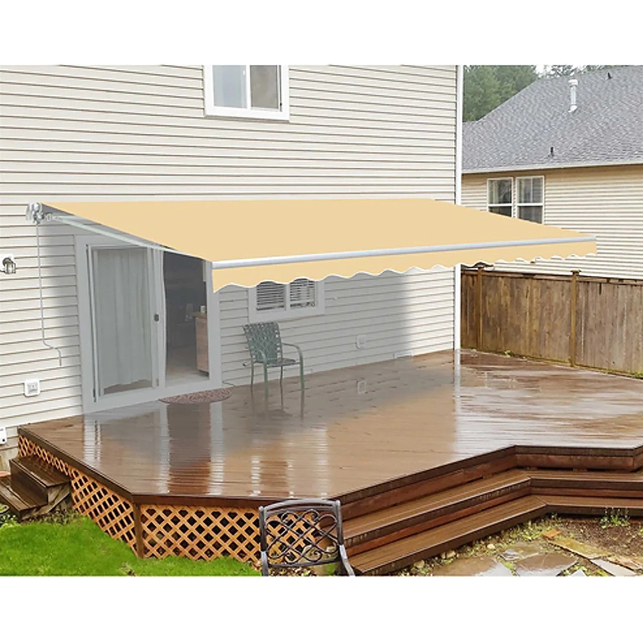 Aleko Retractable White Frame Patio Awning - 13 x 10 Feet - Ivory