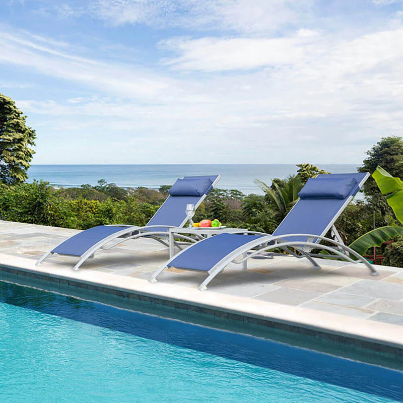 Patio Chaise Lounge Set of 3 (2 Chairs + 1 Table)