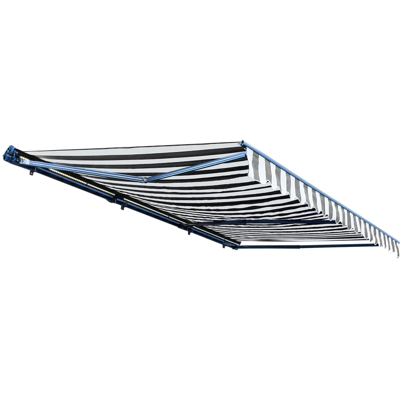 Aleko Half Cassette Motorized Retractable LED Luxury Patio Awning - 20 x 10 Feet - Gray and White Stripes