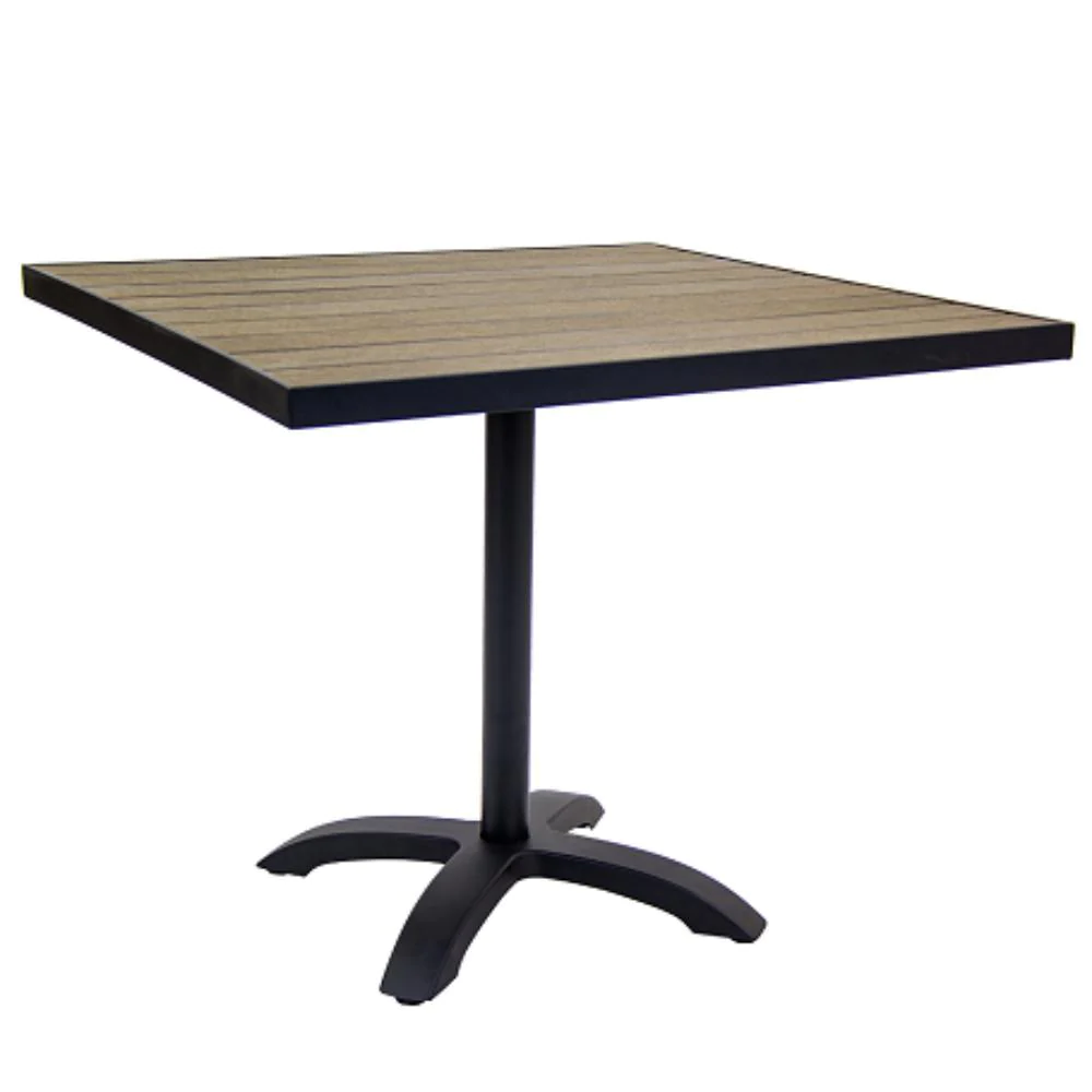 Black Aluminum Patio Table With Imitation Teak Slat Top