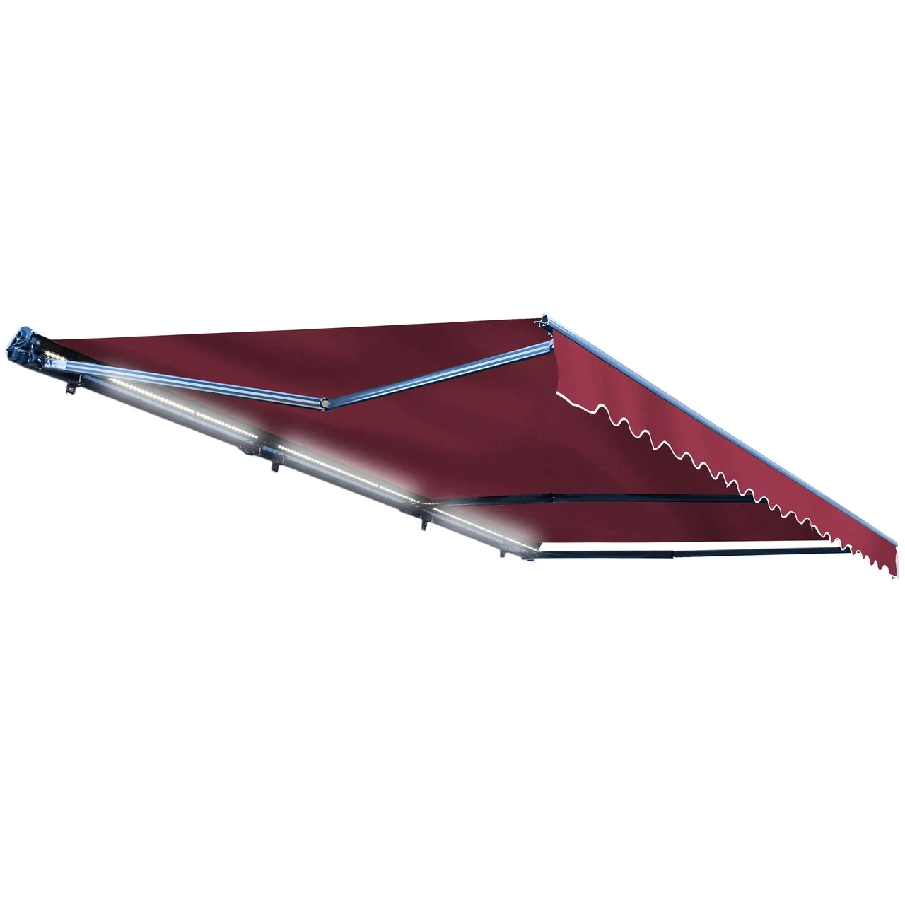 Aleko Half Cassette Motorized Retractable LED Luxury Patio Awning - 16 x 10 Feet - Burgundy