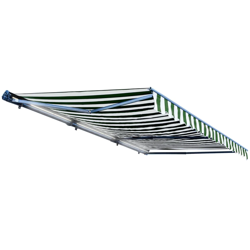 Aleko Half Cassette Motorized Retractable LED Luxury Patio Awning - 20 x 10 Feet - Green and White Stripes AWCL20X10GRWT00-AP