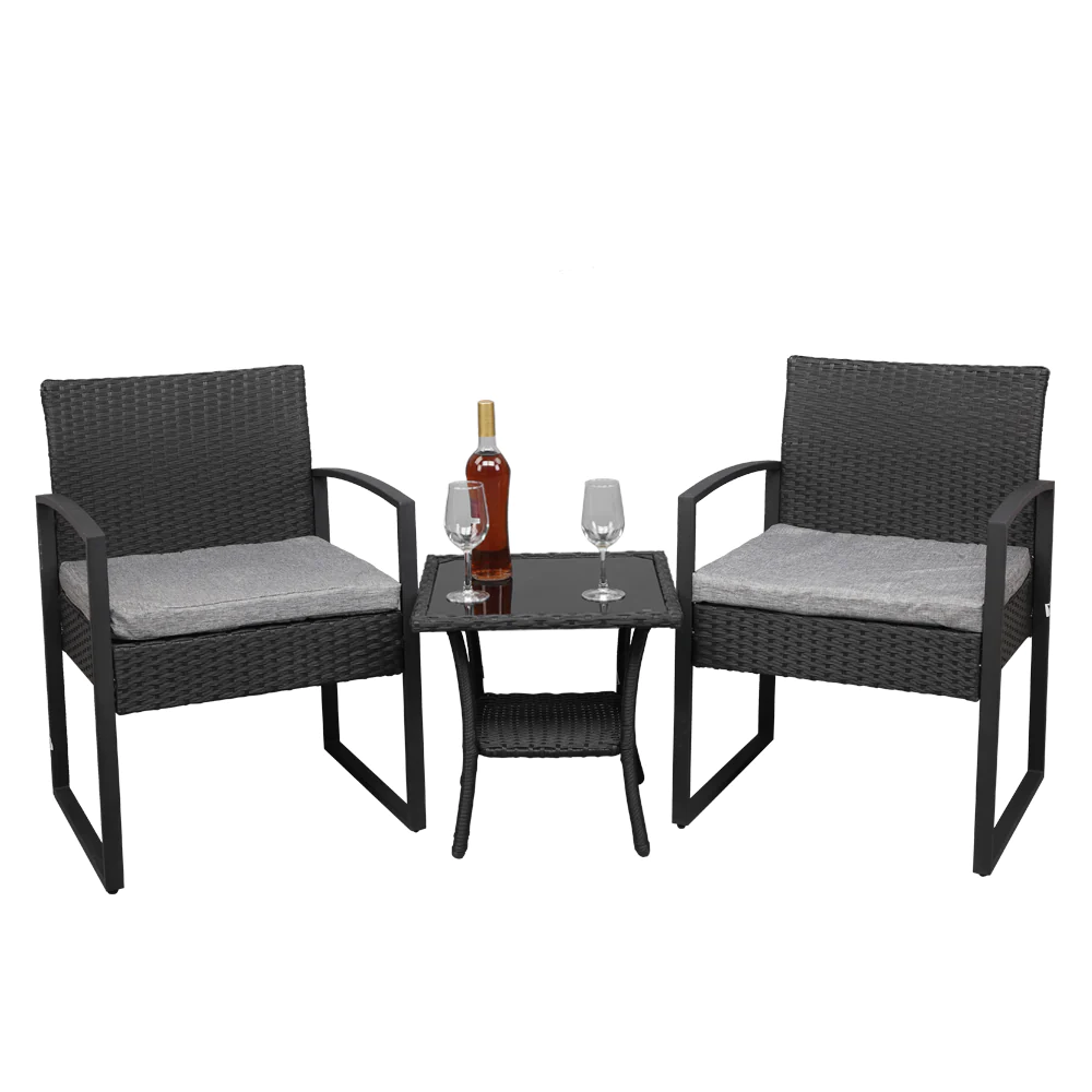 VINGLI 3 PCS Rattan Patio Sets Bistro Conversation Chairs Brown