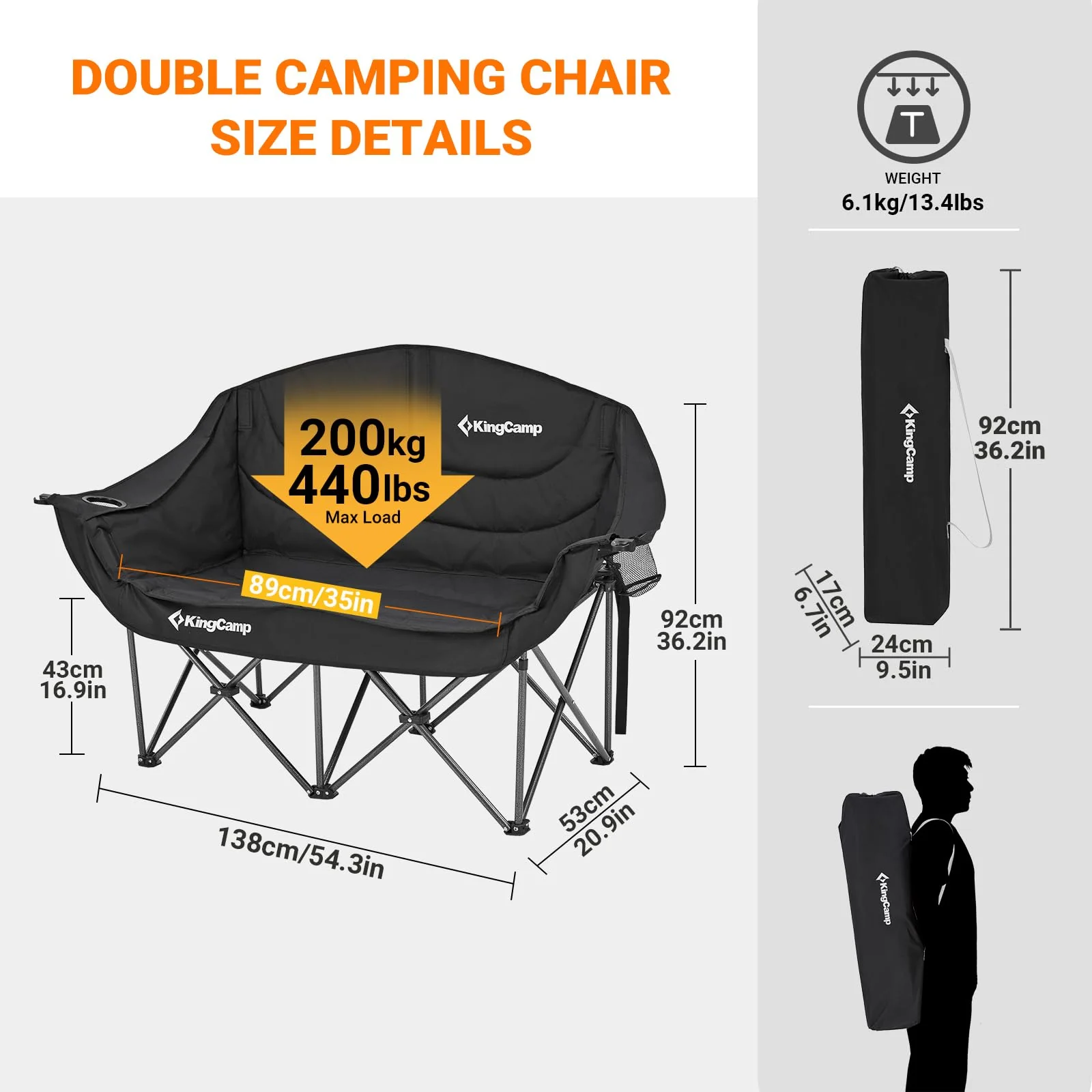 KingCamp Double Sofa Chair Heavy-Duty Loveseat Camping Chair