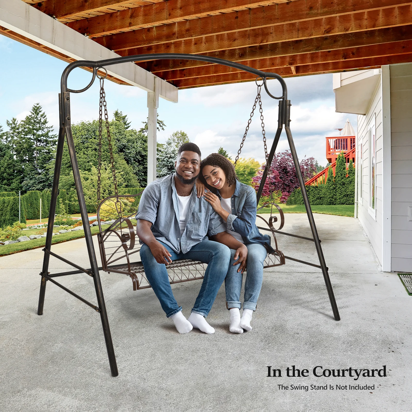 VINGLI 4FT Metal Porch Swing Upgraded  800 lbs Patio Swing Brown