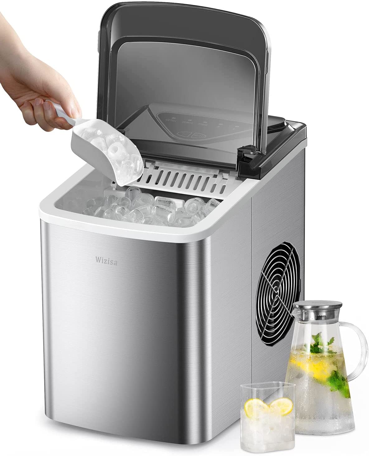 Ice Maker Machine for Countertop, Self-Cleaning, 2 Sizes of Bullet-Shaped Ice 26 lbs Per Day