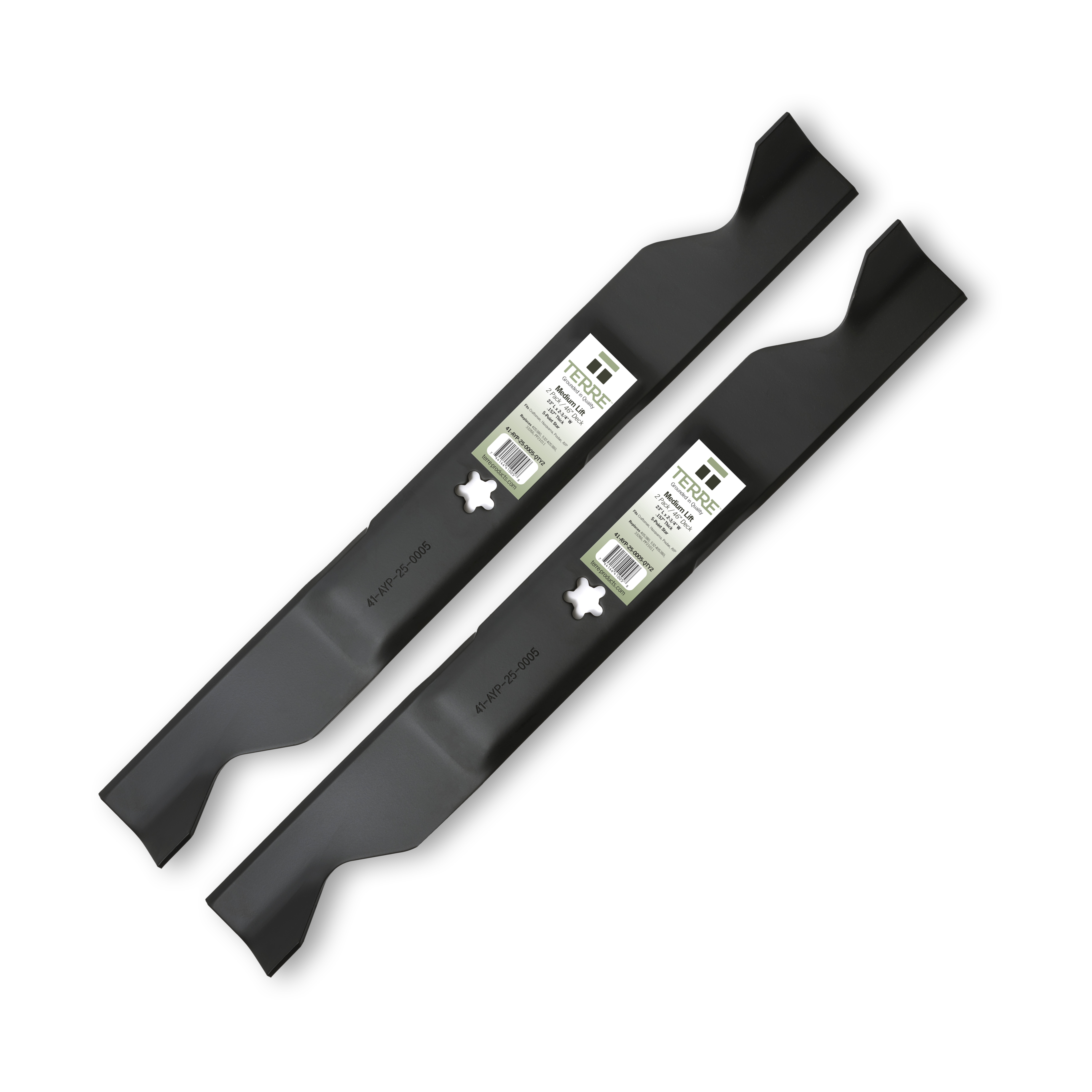 Terre Products, 2 Pack Medium Lift Lawn Mower Blades, 46 Inch Deck, Compatible with Craftsman, Husqvarna, Poulan, AYP, Replacement for 33266, 403107, 405380, 532405380
