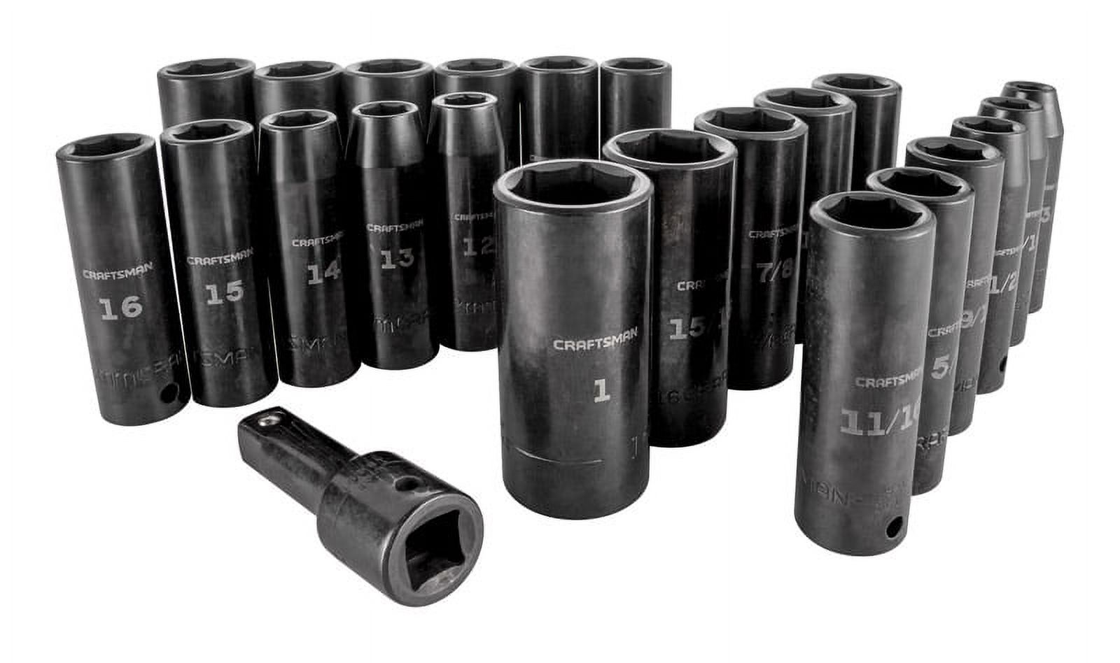 Craftsman 1/2 in. drive Metric and SAE 6 Point Deep Impact Socket Set 23 pc. - Case Of: 1; Each Pack Qty: 23; Total Items Qty: 23