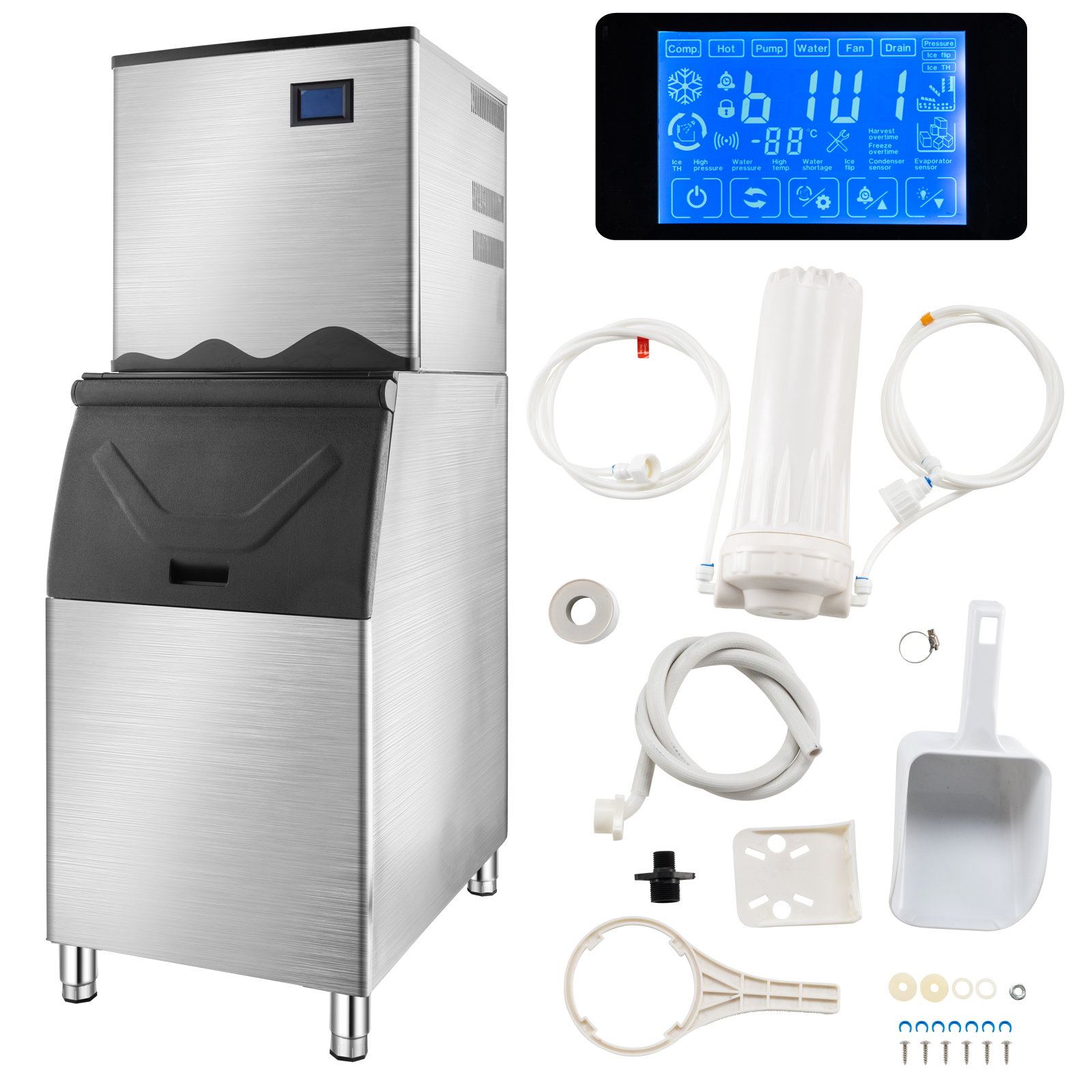 Ktaxon Commercial Ice Maker Machine, 400LBS/24H Smart LCD Panel Commercial Ice Machine with 265LBS Storage for Restaurant Bar Store Bar Supermarket, Home & More, Include Water Filter & Scoop