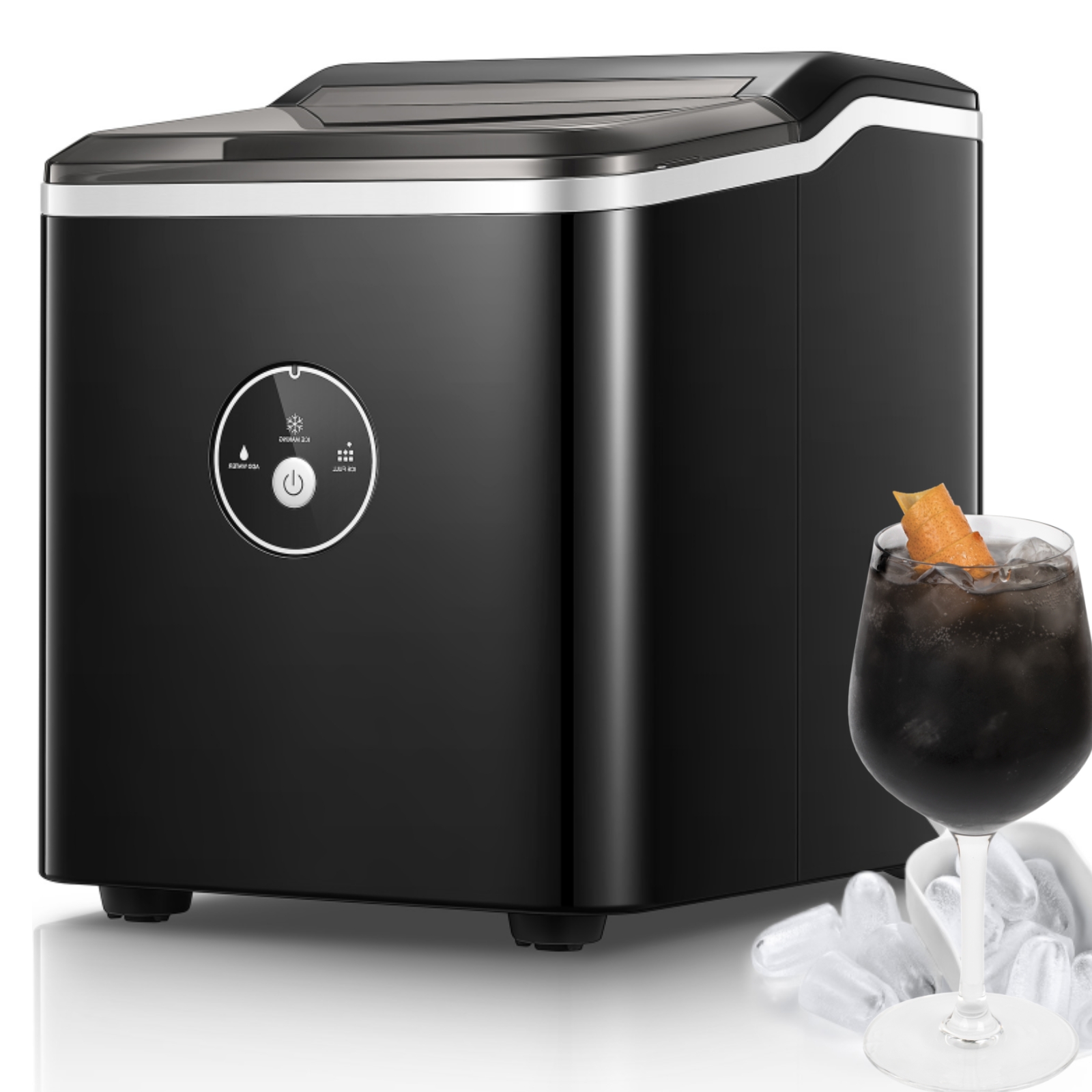 Ice Maker Countertop, 28 lbs Ice in 24 Hrs, 9 Bullet Ice in 5 Minutes, Black, Northclan